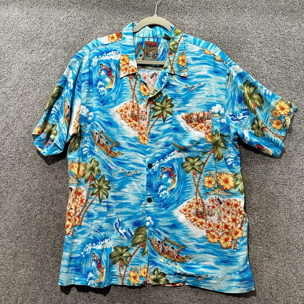 Pineapple Connection Hawaiian Shirt Mens‎ Medium Surfer Tropical Palm Rayon